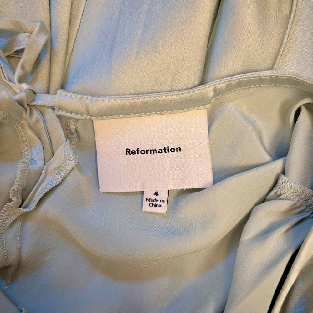 Reformation Anaiis Silk Dress Open Back Sleeveless Maxi Gown Size 4 Aquamarine - Picture 7 of 8